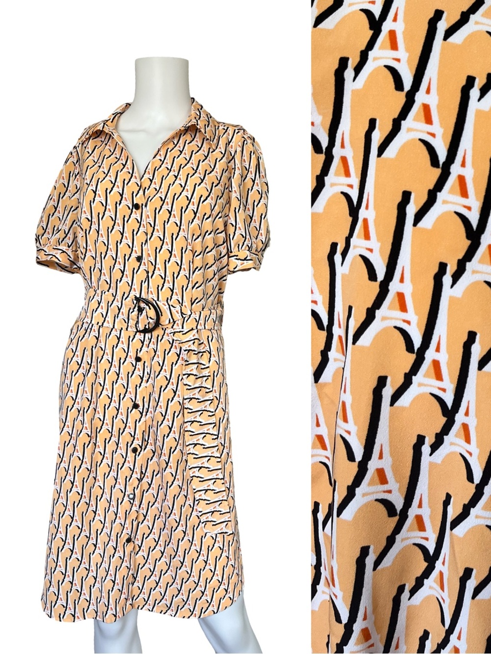 Karl Lagerfeld Dress Orange Eiffel Tower Summer Colorful Womens Size 10